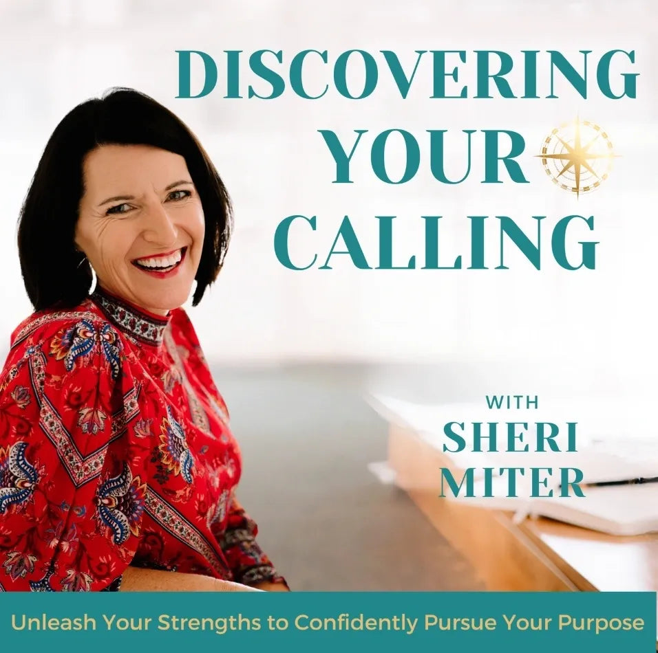 Book cover of 'Discovering Your Calling' with Sheri Miter featuring a woman in a red patterned blouse.