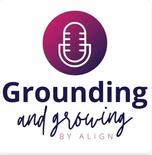 Logo with a microphone icon and text 'Grounding and growing by Align' on a white background
